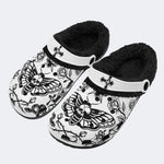 Gothic Death Moth Skull Rose Cross - Fur Lined Slippers/Sandals