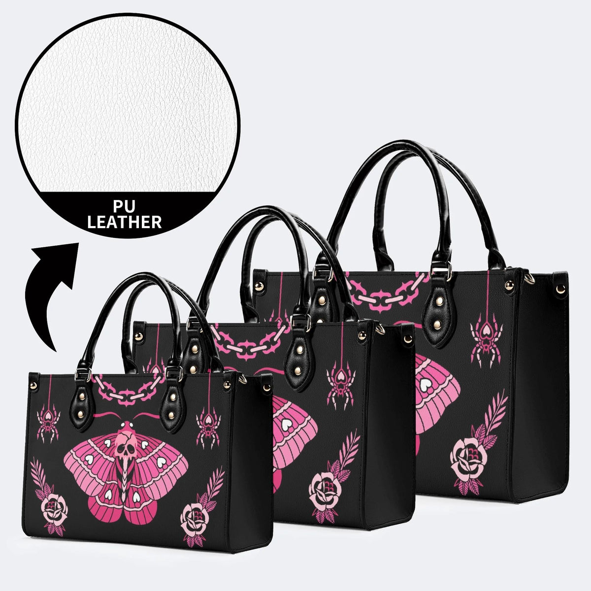 Pink Death Moth Print - Leather Handbag