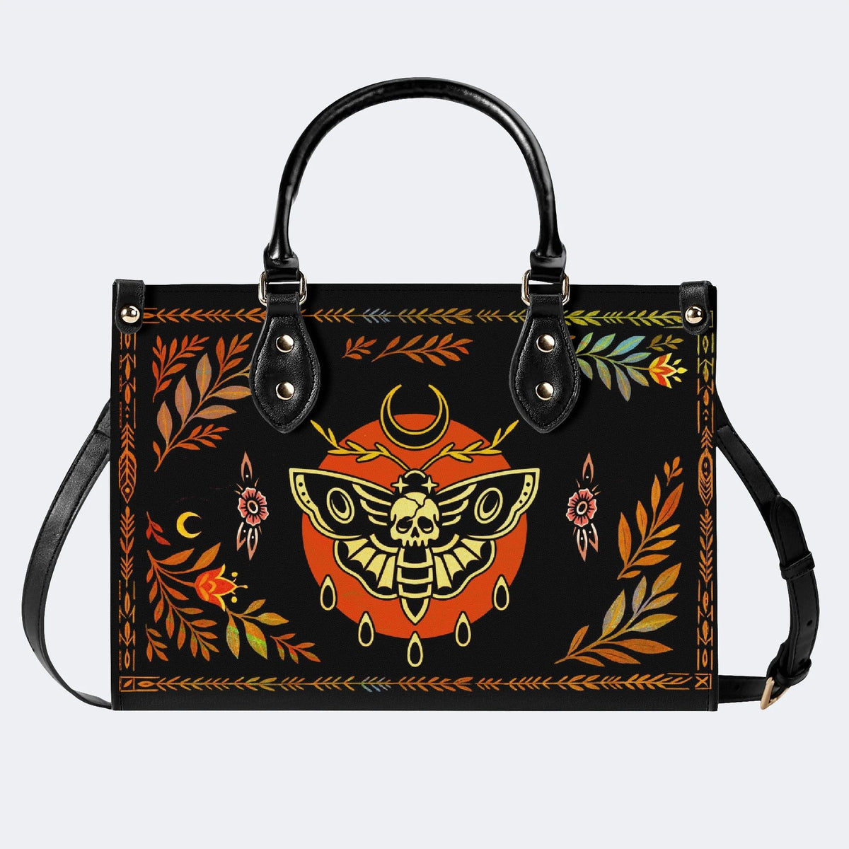 Death Moth Leaf Print - Leather Handbag