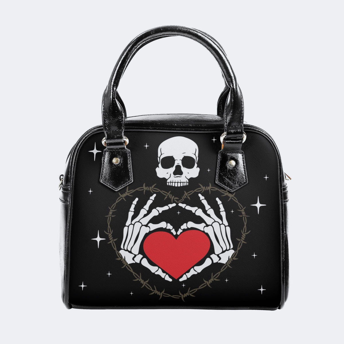 Retro Skull Heart Print - Leather Shoulder Handbag