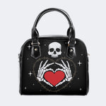Retro Skull Heart Print - Leather Shoulder Handbag