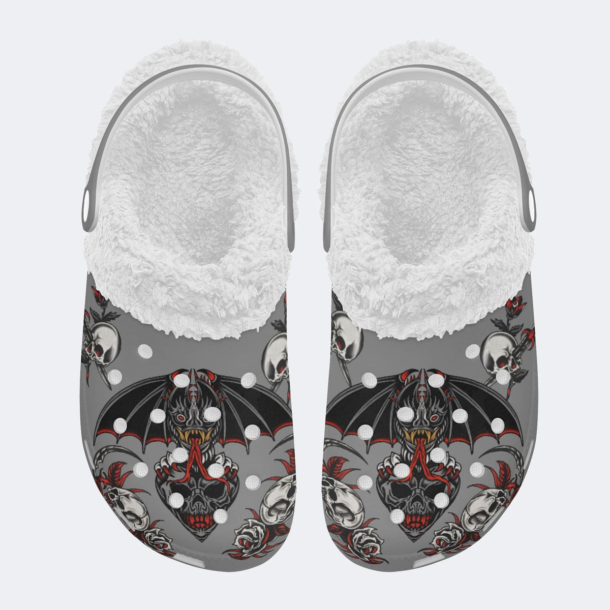 Horror Bat Skull Print - Fur Lined Slippers/Sandals