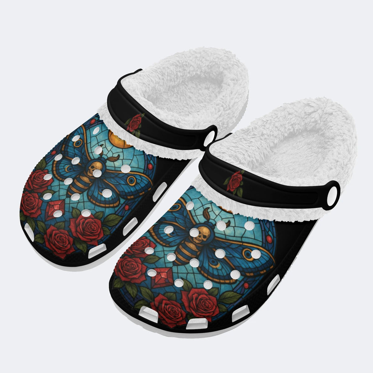 Death Moth Print - Fur Lined Slippers/Sandals