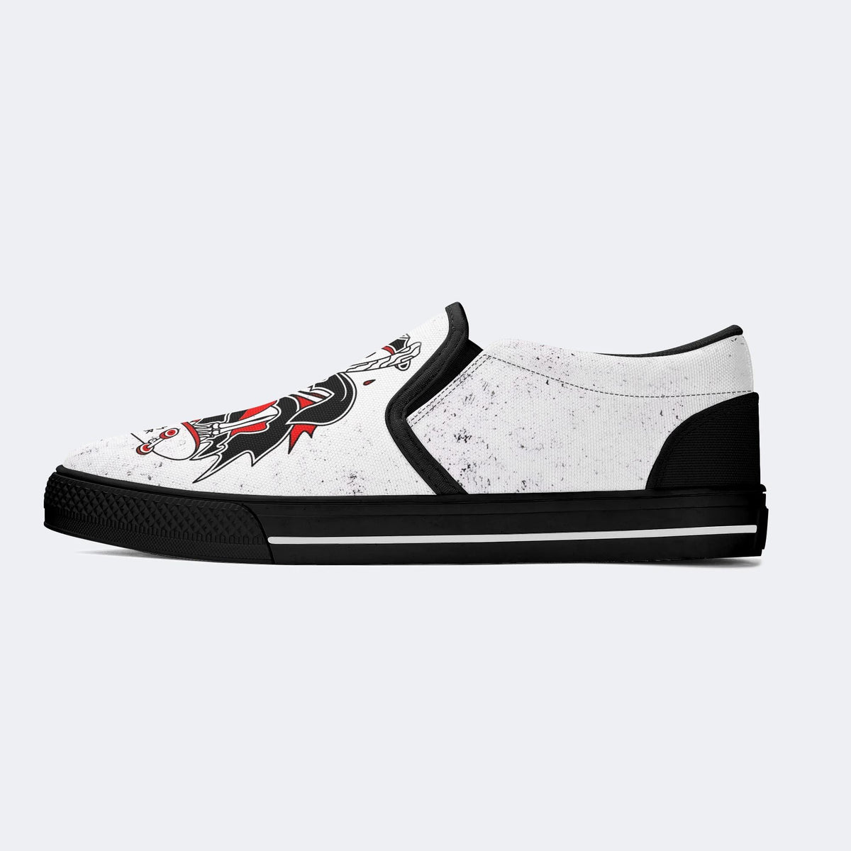 Skateboard Skull Print - Slip On Shoes