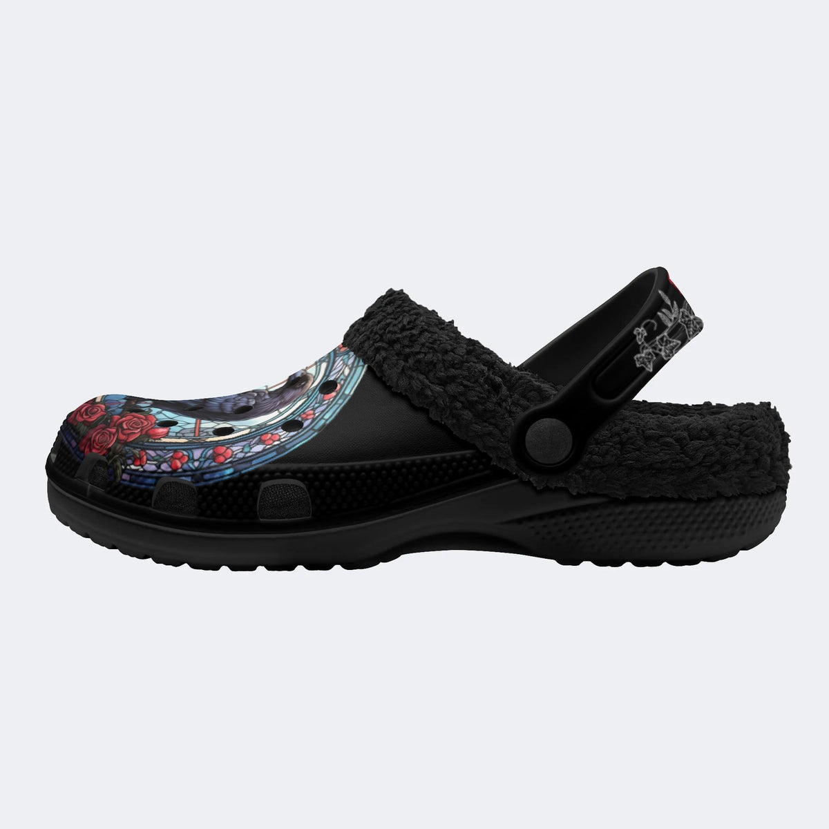 Vintage Crow Print - Fur Lined Slippers/Sandals