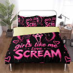 Pink Ghostface Scream Print - Three Piece Bedding Set