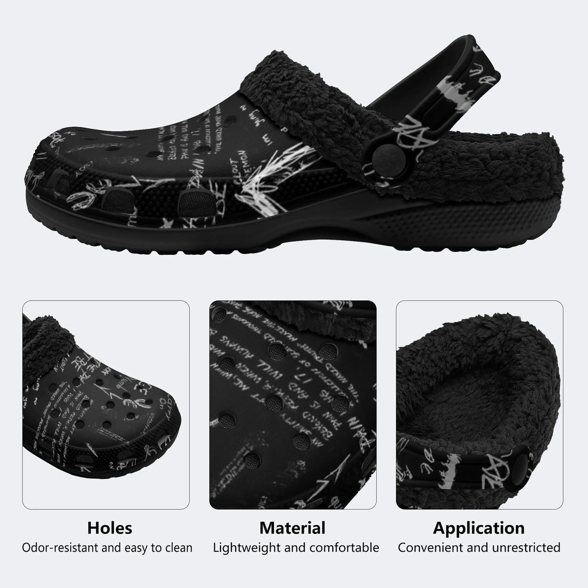 Gothic Scrawl Lettering - Fur Lined Slippers/Sandals