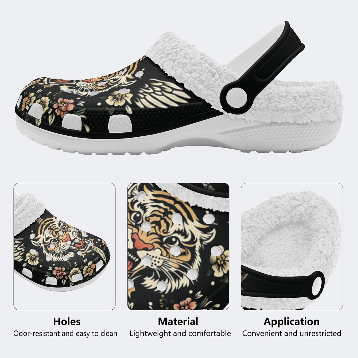 Vintage Tiger Funny Print - Fur Lined Slippers/Sandals