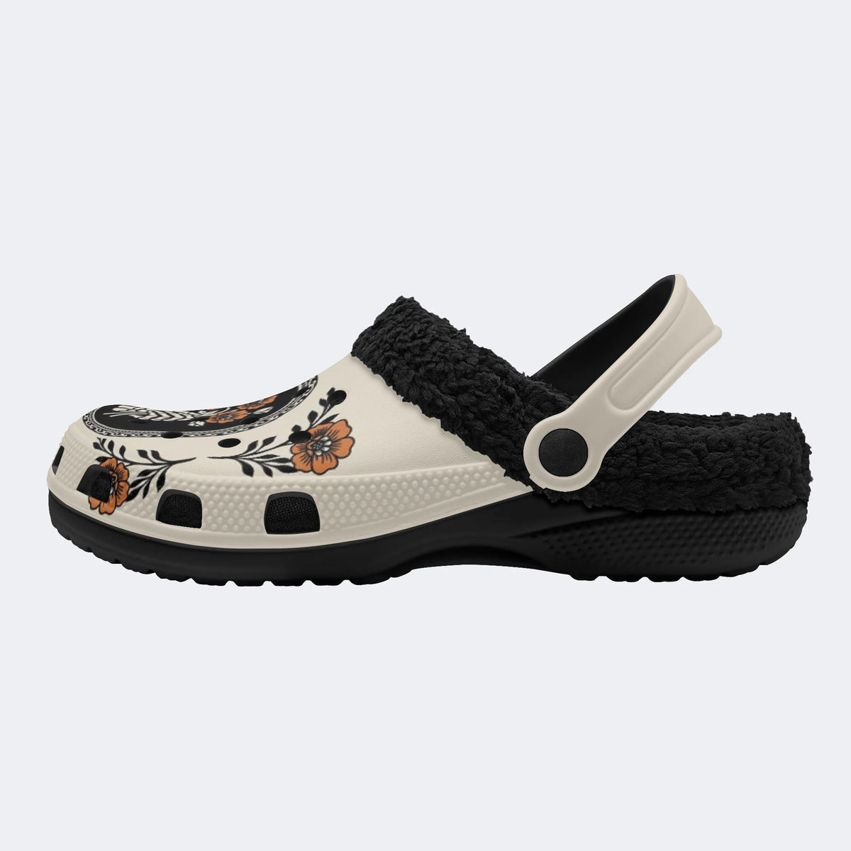Gothic Skeleton Hand Rose Floral - Fur Lined Slippers/Sandals