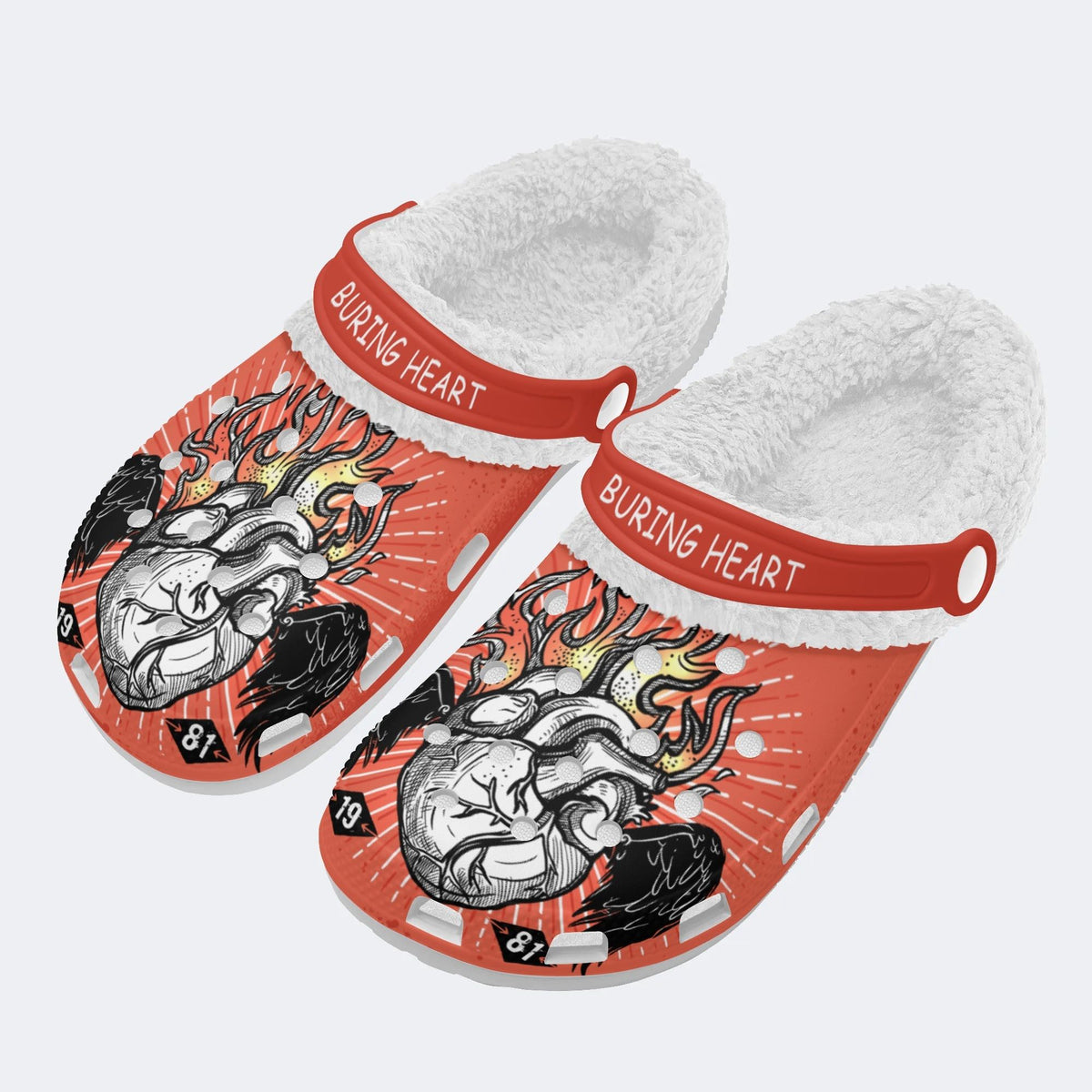 Burning Hearts Print - Fur Lined Slippers/Sandals