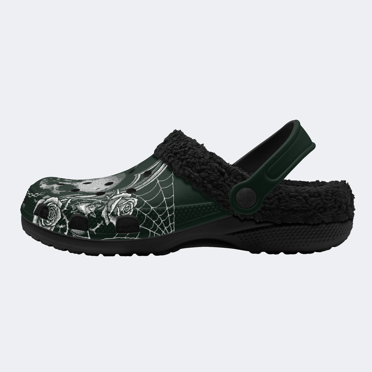 Dark Rose Skull Cross - Fur Lined Slippers/Sandals