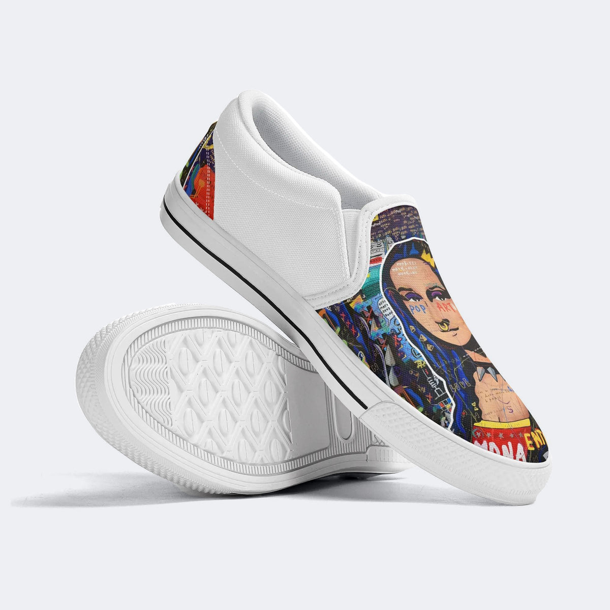 Unisex Retro Graffiti Art Print - Slip On Shoes