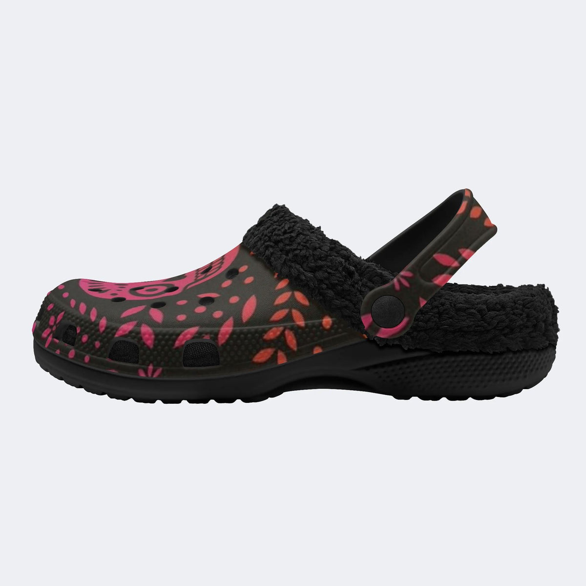 Floral Sugar Skull - Fur Lined Slippers/Sandals
