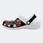 Horror Flower Skull Print - Fur Lined Slippers/Sandals