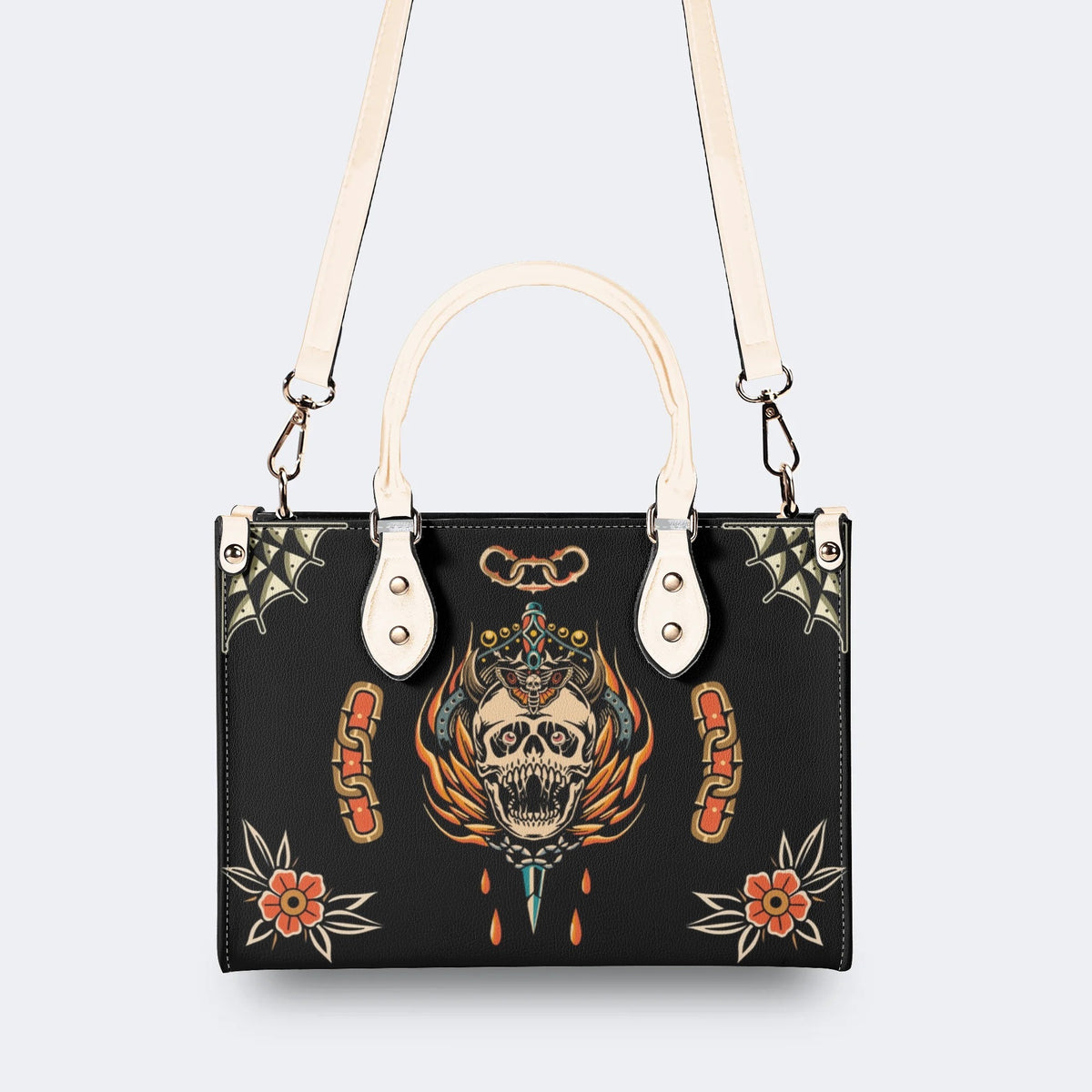 Death Moth&Skeleton Print - Leather Handbag