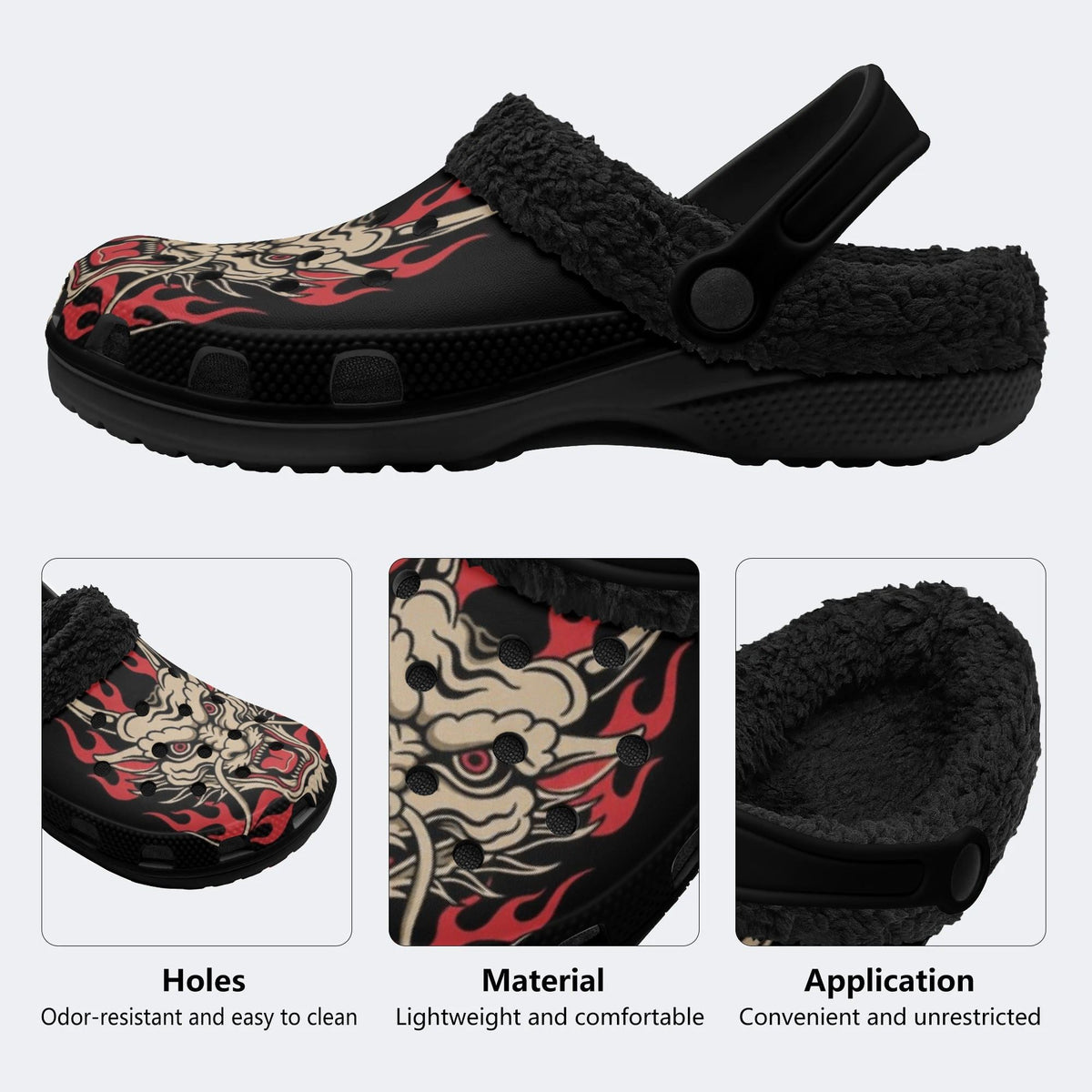 Dark Flame Dragon - Fur Lined Slippers/Sandals