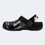 Black White Punk Text - Fur Lined Slippers/Sandals