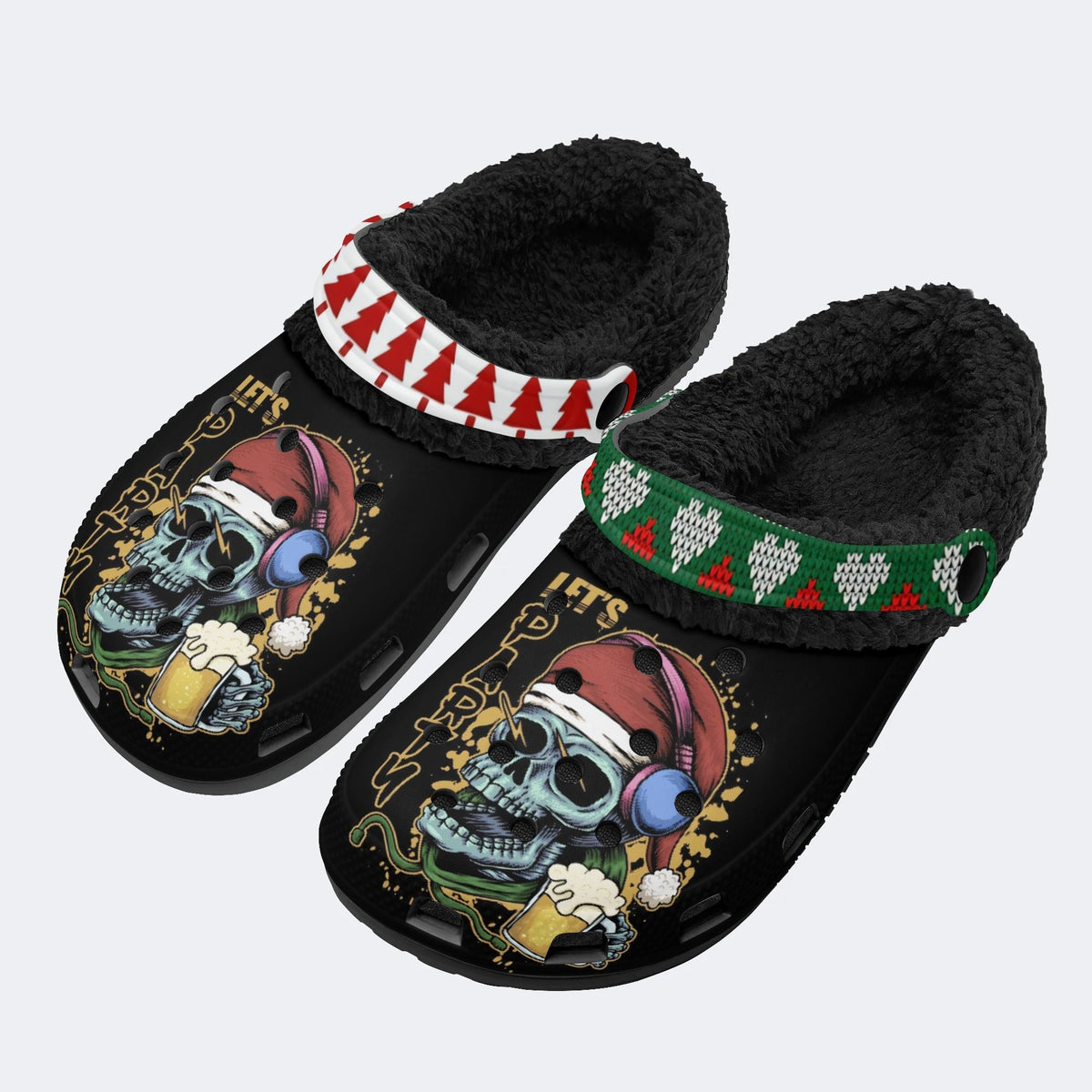 Christmas Skull Art Print - Fur Lined Slippers/Sandals