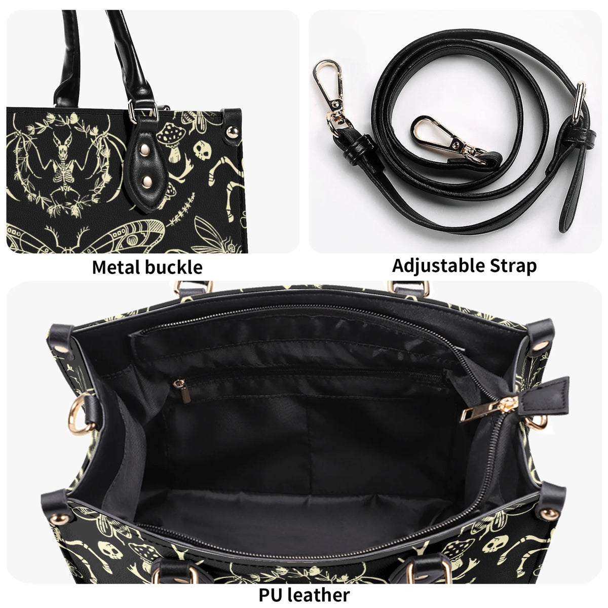 Dark Cottagecore Forest Animal Bones Print - Leather Handbag