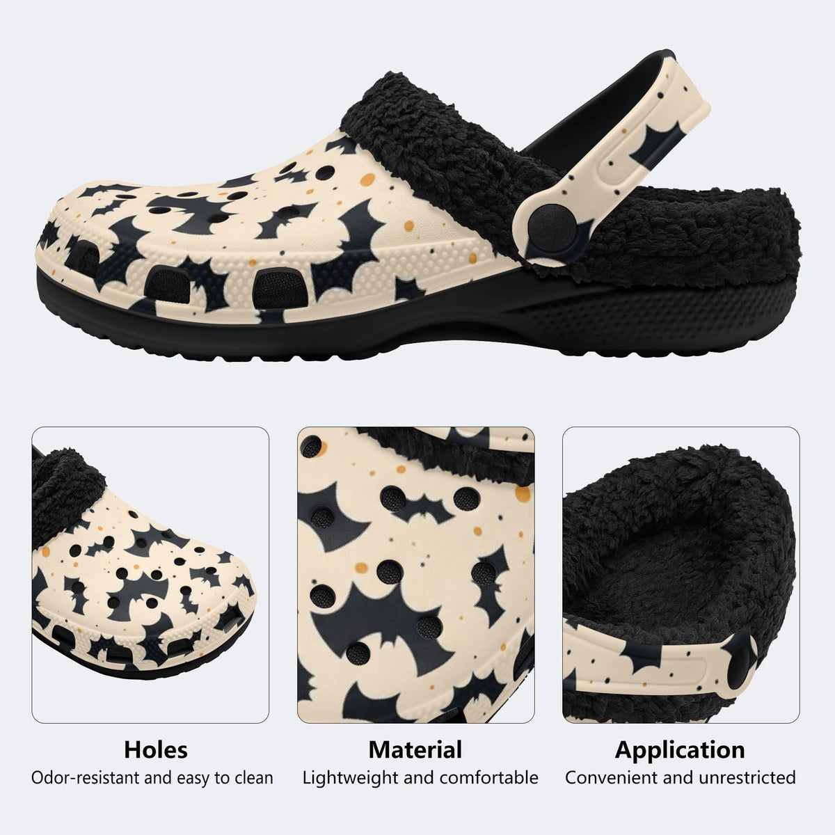 Spooky Bat Pattern - Fur Lined Slippers/Sandals