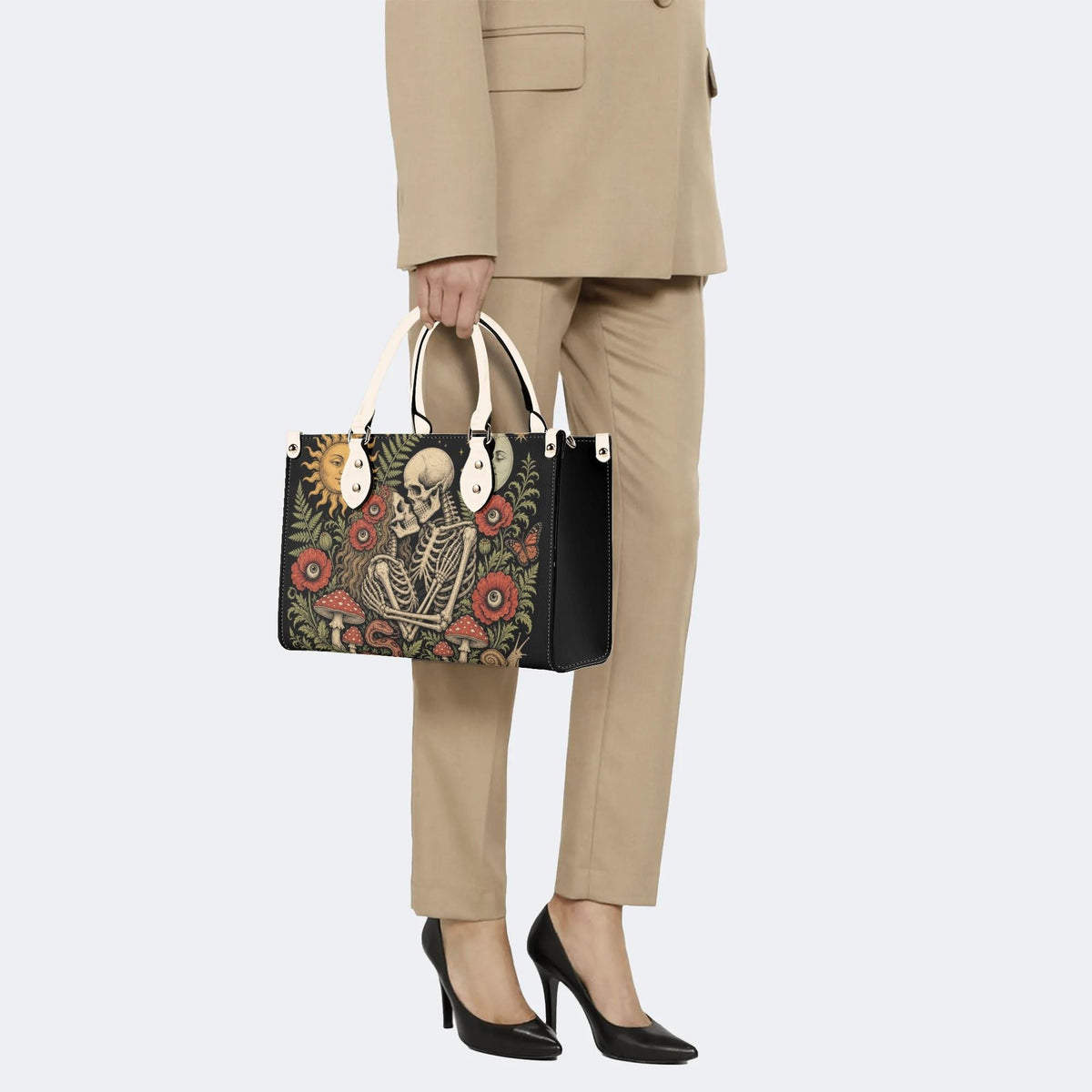 Mushroom Skeleton Lovers Print Handbag Factory Direct Sales