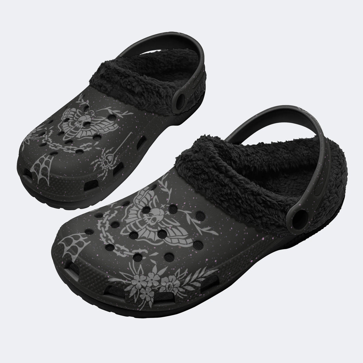 Death Moth Vintage Print - Fur Lined Slippers/Sandals