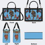 Vintage Torch And Dragon Print - Leather Handbag