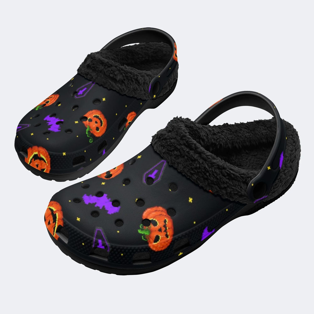 Pixel Halloween Bat - Fur Lined Slippers/Sandals