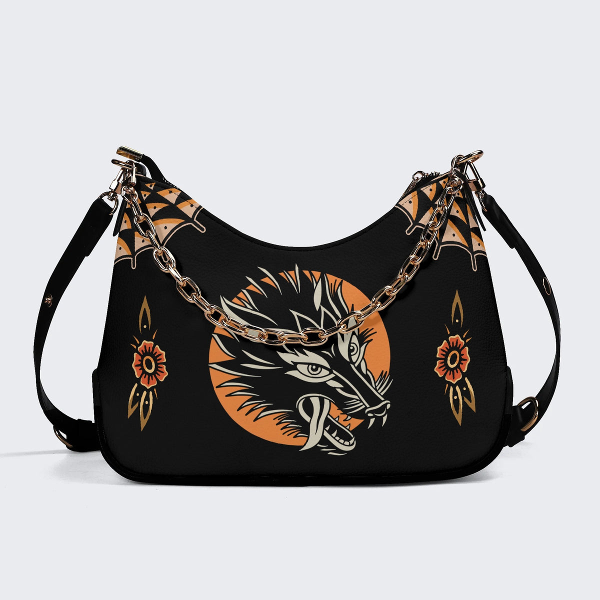 Wolf Vintage Print - Leather Crossbody Bag