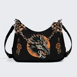 Wolf Vintage Print - Leather Crossbody Bag