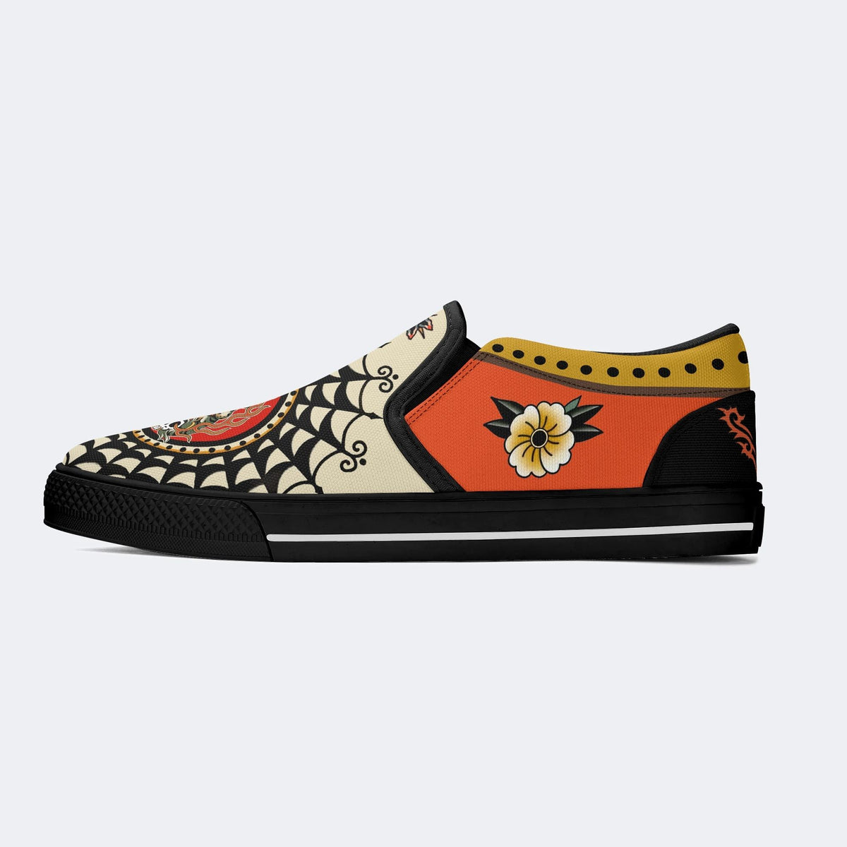 Retro Frog And Skull Print - Slip On Shoes