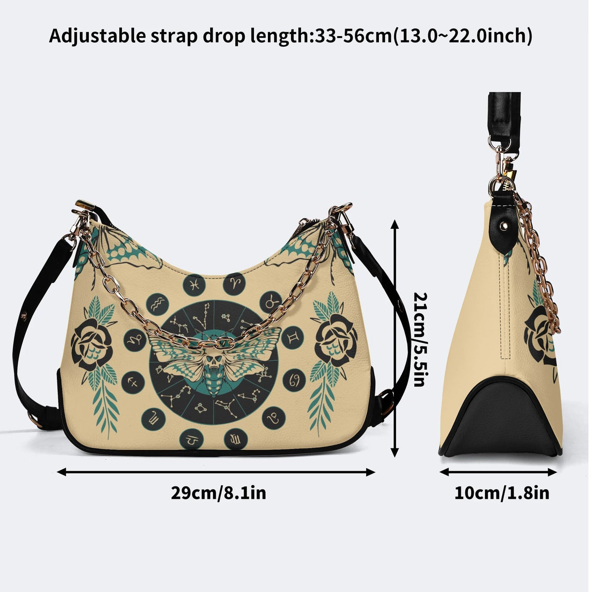 Green Death Moth Print - Leather Crossbody Bag
