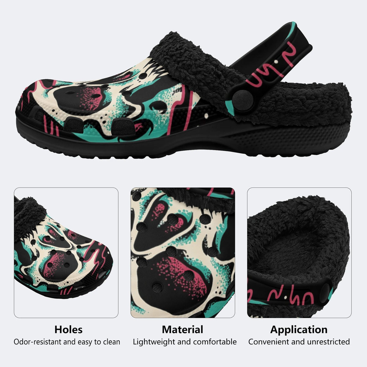 Gothic Graffiti Skull Punk - Fur Lined Slippers/Sandals
