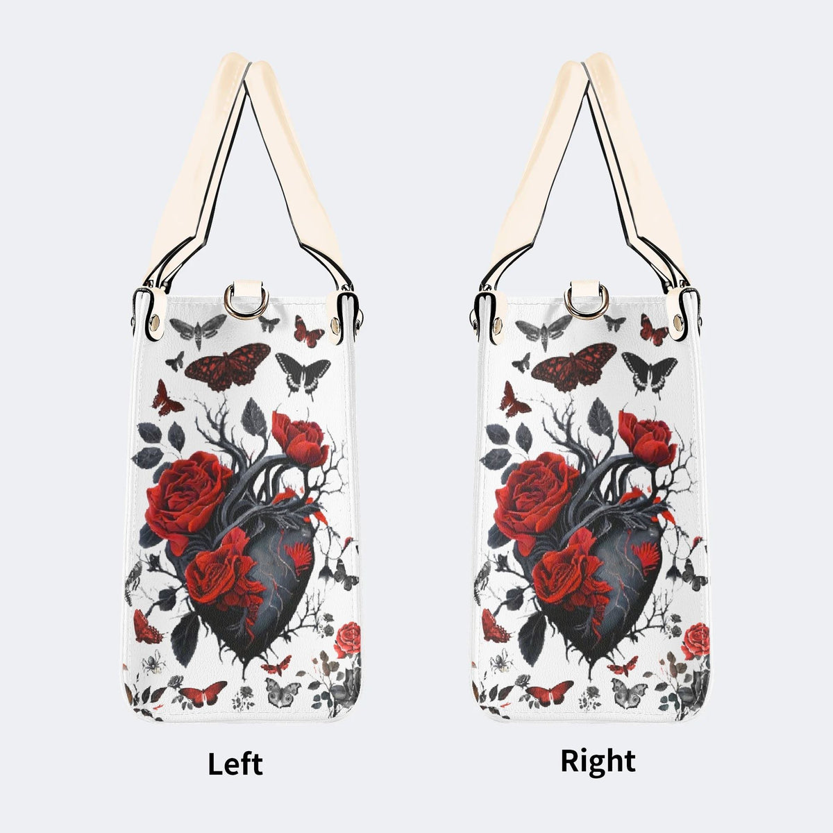Heart Rose Butterfly Print - Leather Handbag