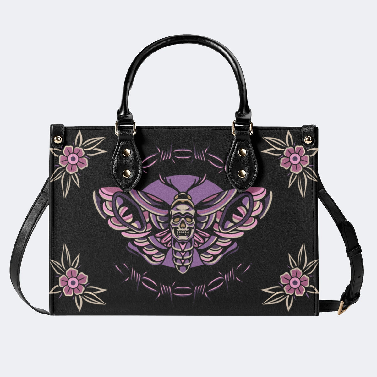 Purple Death Moth Print - Leather Handbag
