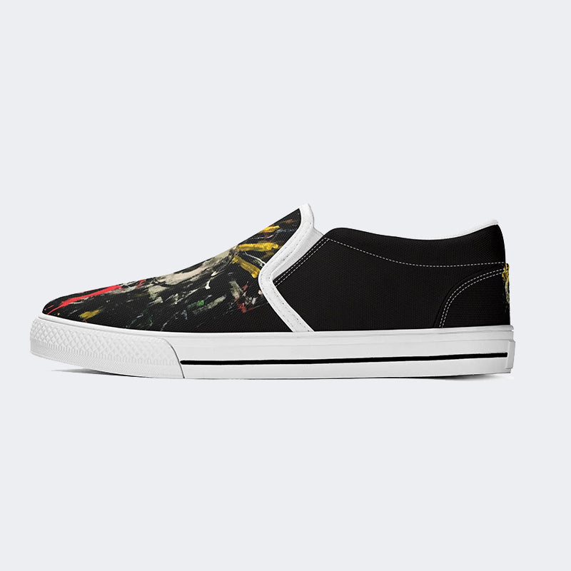 Unisex Graffiti Skull Print - Slip On Shoes