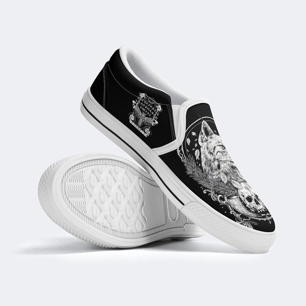 Unisex Moon&Leaf&Cat&Skull Print - Slip On Shoes