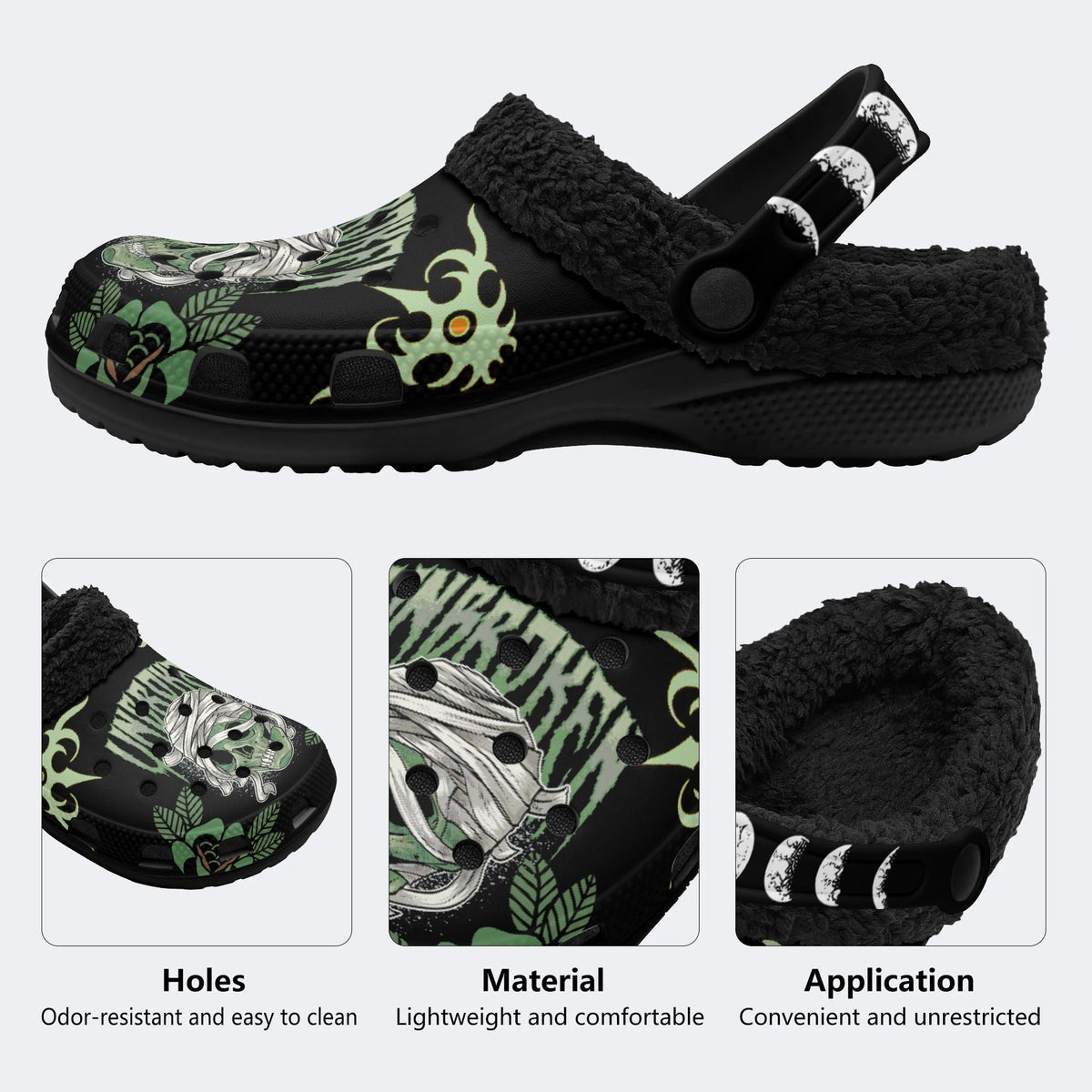 Horror Mummy Monster Print - Fur Lined Slippers/Sandals