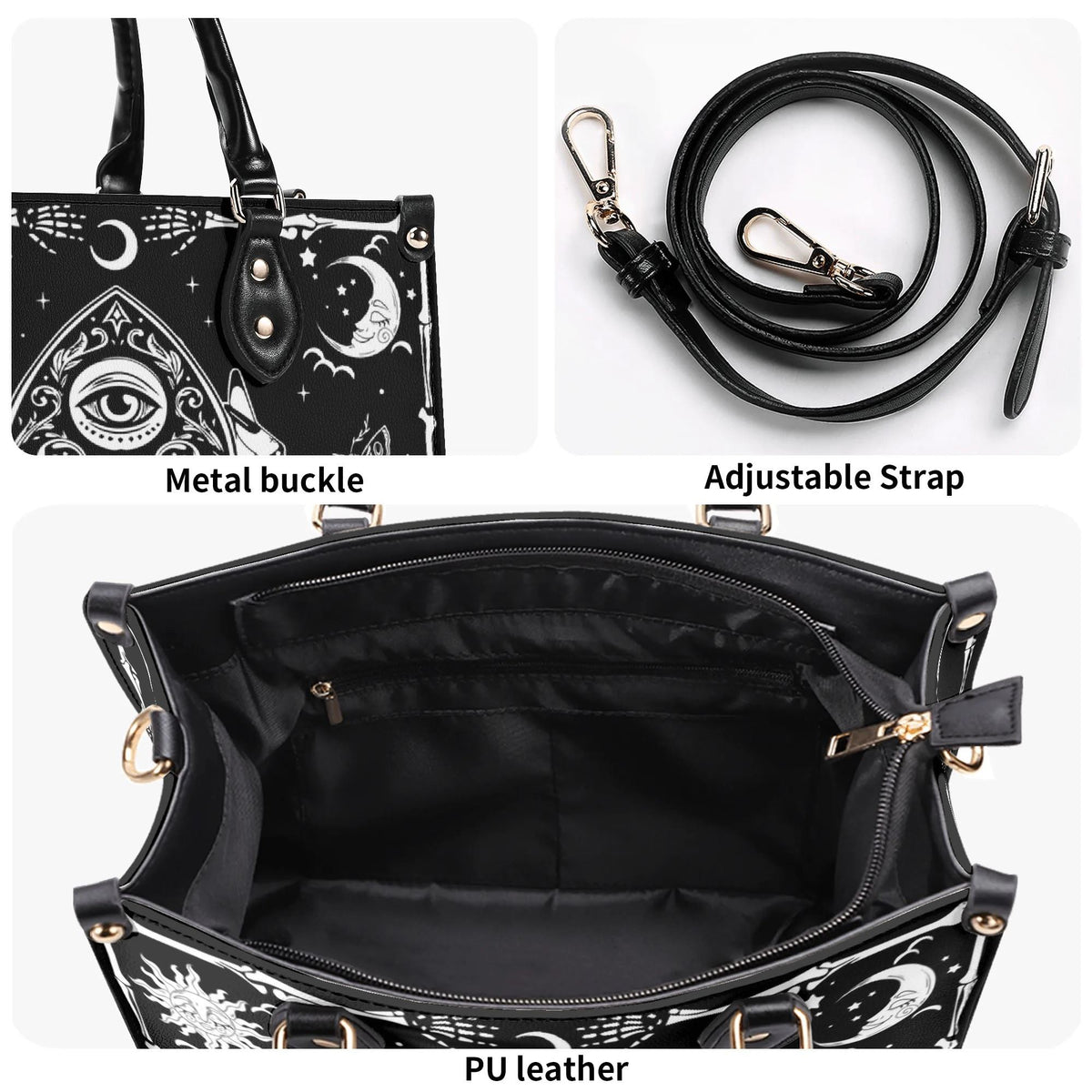 Poker Eyes And Moth Print - Leather Handbag