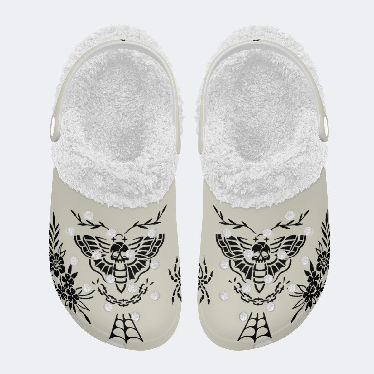 Classic Death Moth Print - Fur Lined Slippers/Sandals