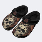 Skull Vintage Print - Fur Lined Slippers/Sandals