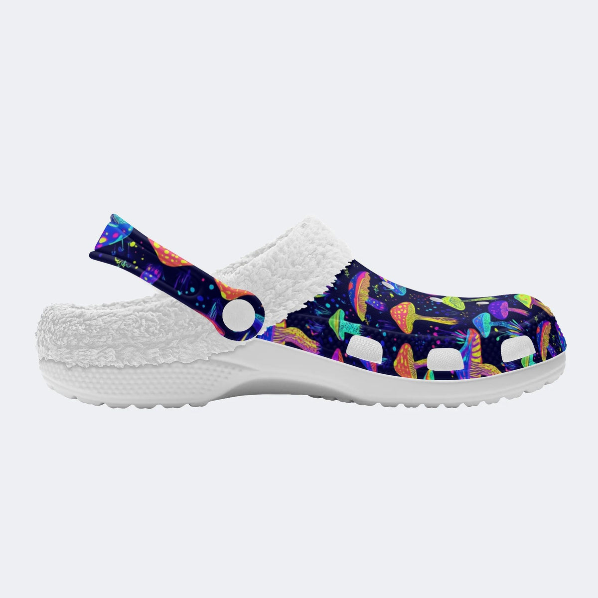 Neon Color Mushroom Print - Fur Lined Slippers/Sandals