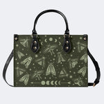 Moths In The Night Sky - Leather Handbag