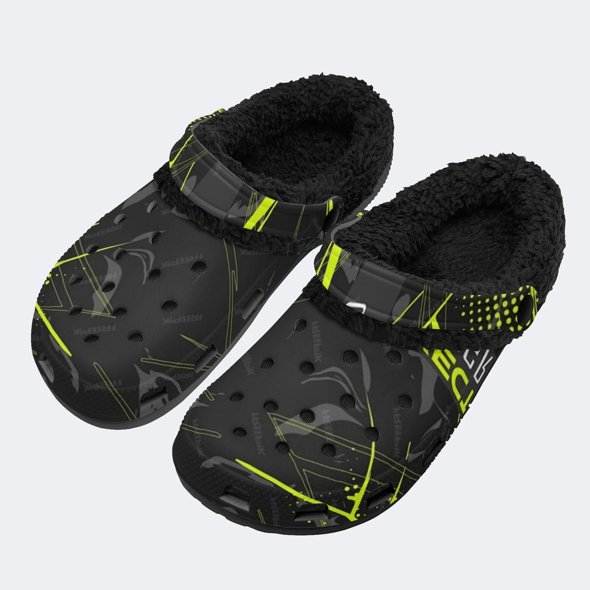 Tech Geometric Print - Fur Lined Slippers/Sandals