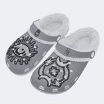 Moon&Star&Eye Faux Decal Print - Fur Lined Slippers/Sandals