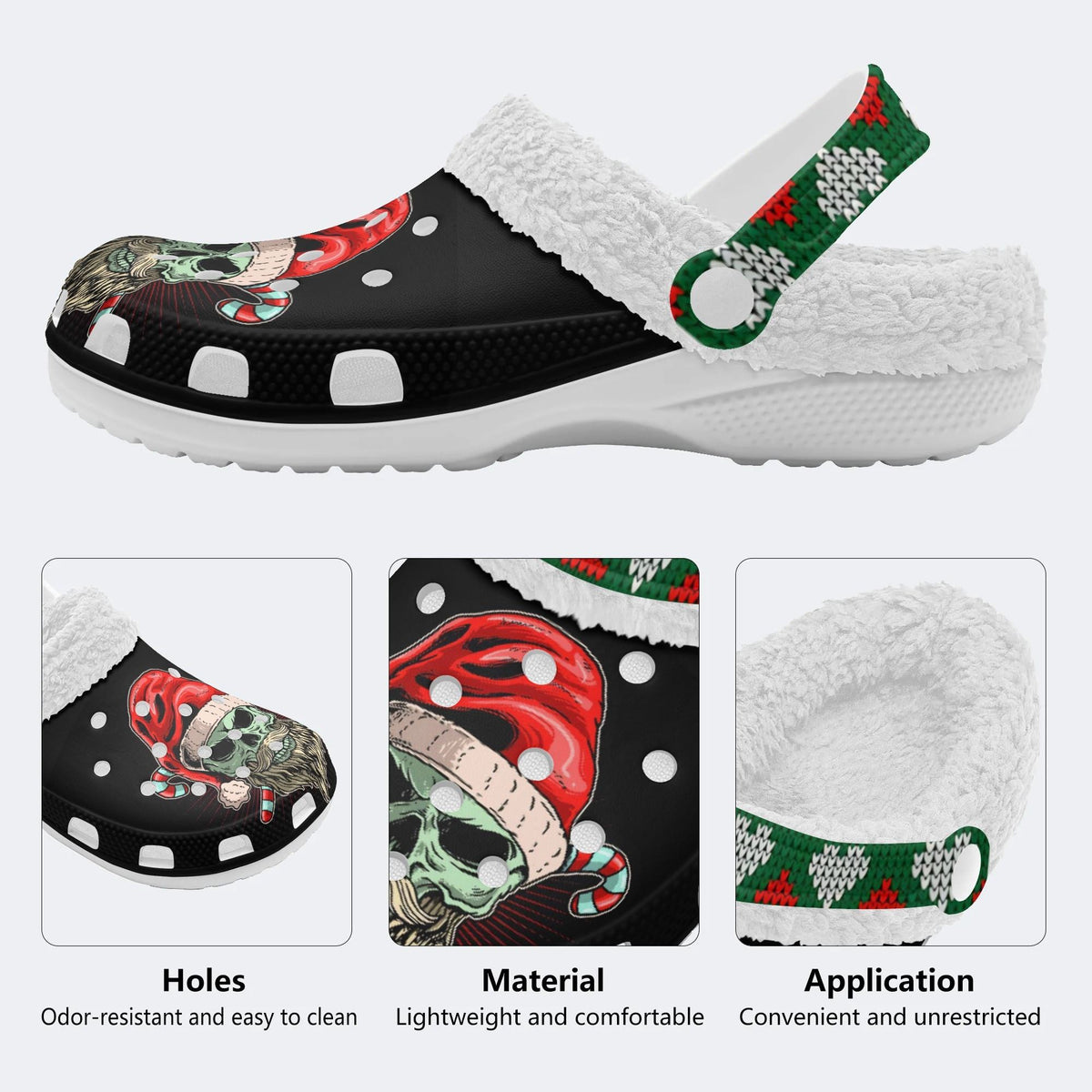 Skull Santa Print - Fur Lined Slippers/Sandals