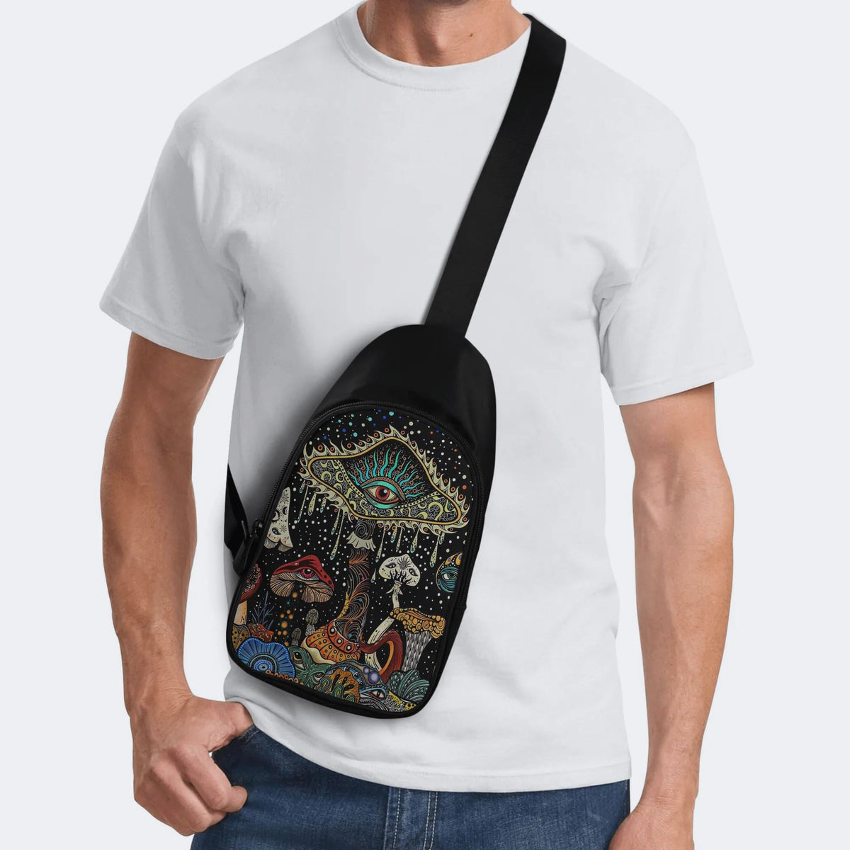 Retro Dark Mushroom Eyes Halloween Print - Chest Bag