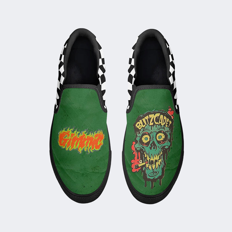 Unisex Skull&Letter Print - Slip On Shoes