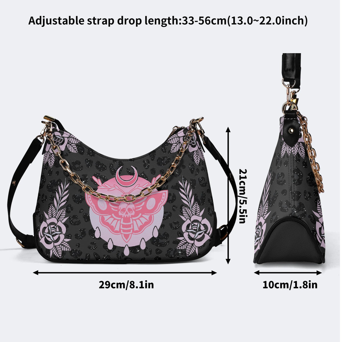 Classic Death Moth Print - Leather Crossbody Bag