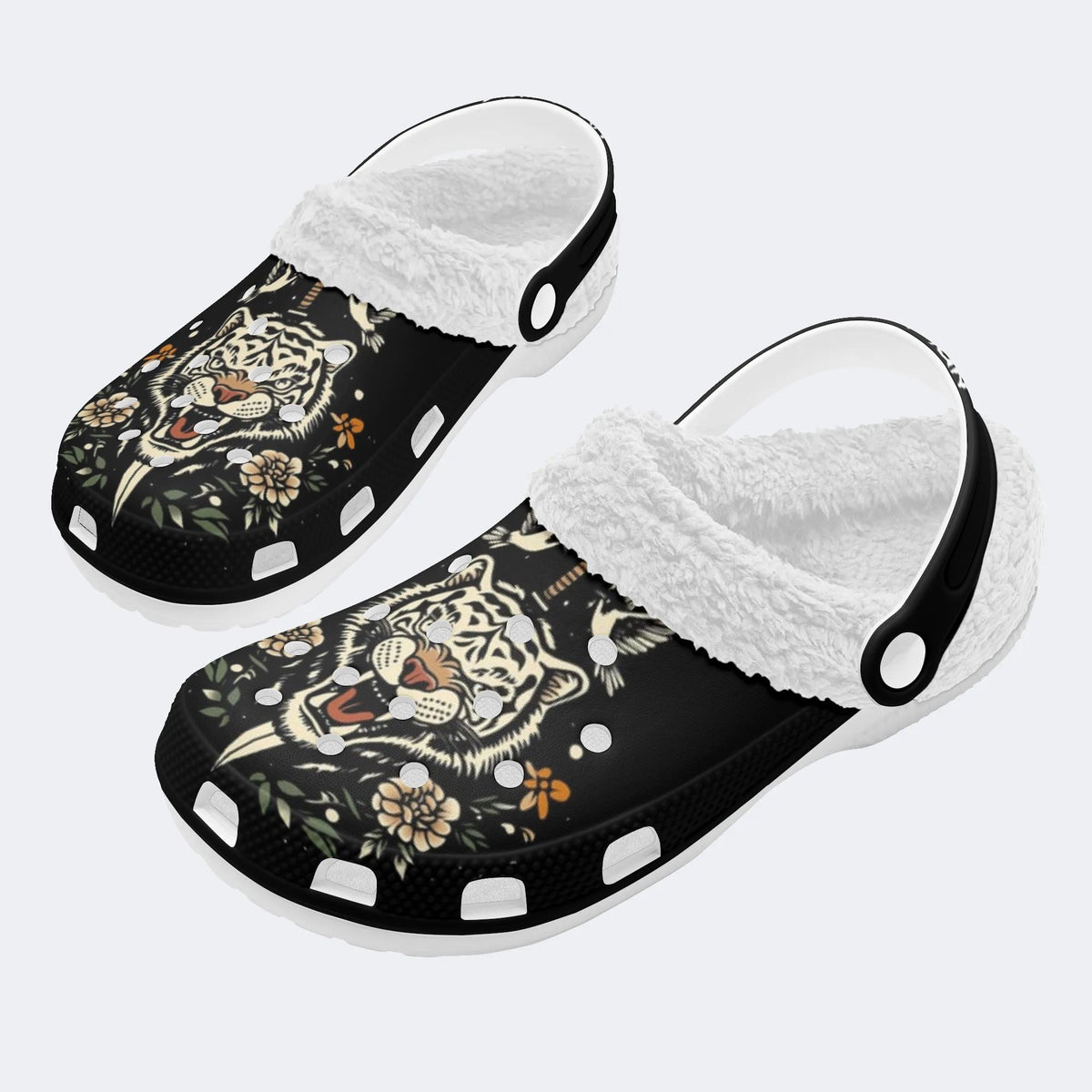 Personalized Name Sword And Tiger Print - Fur Lined Slippers/Sandals